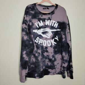 Mad Engine I'm With Spooky Skeleton Crewneck Sweatshirt Tie Dye Halloween XXL